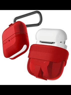 Red Protective AirPods Case Cover with Carabiner